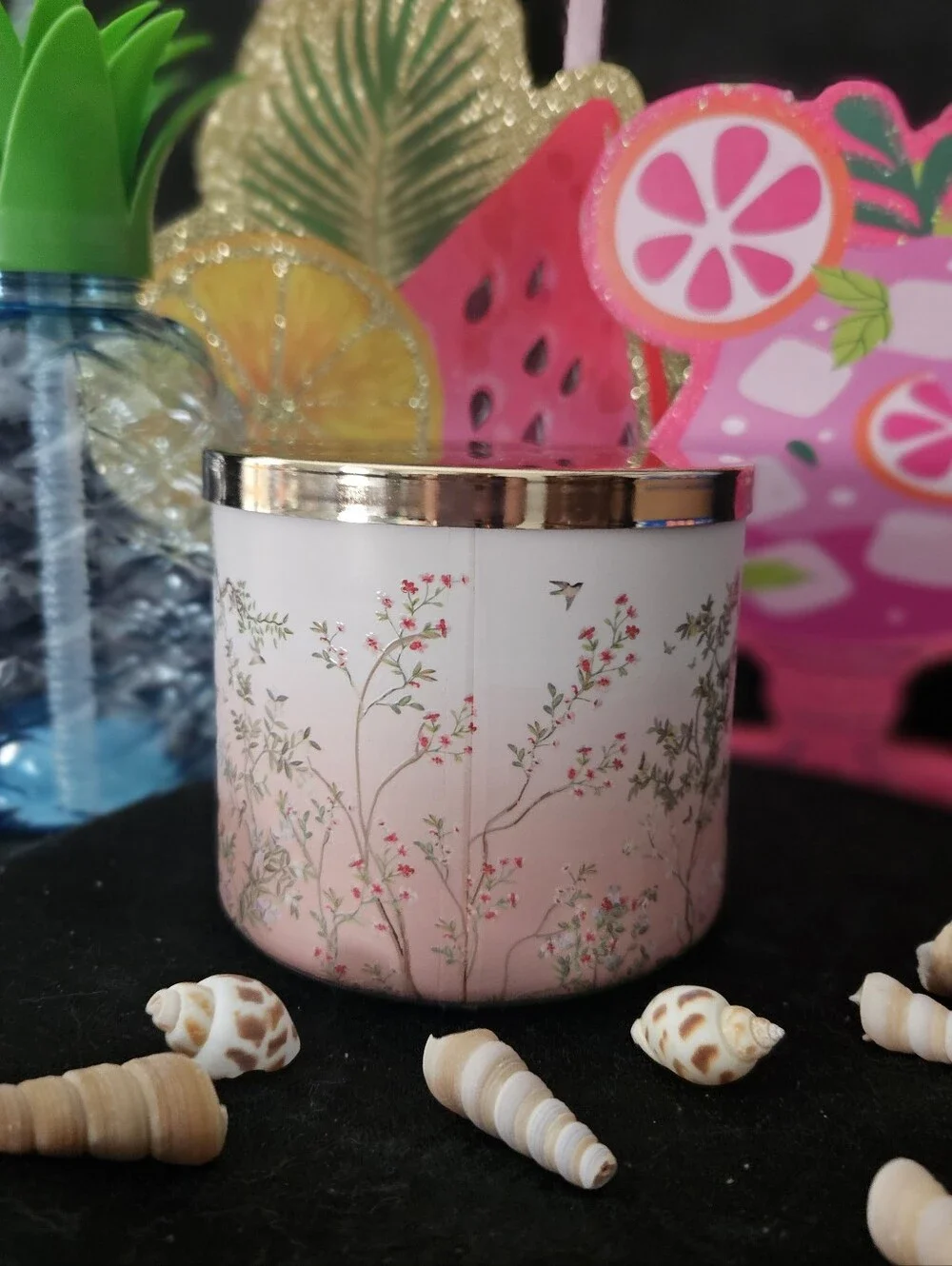 NWT Bath & Body Works Forever Cherry Blossom 3-wick Candle - Pink & Gold